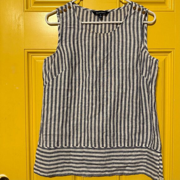 Ellen Tracy 100% Linen Blouse Stripped Nautical Style Sleeveless Sustainable - Picture 1 of 4